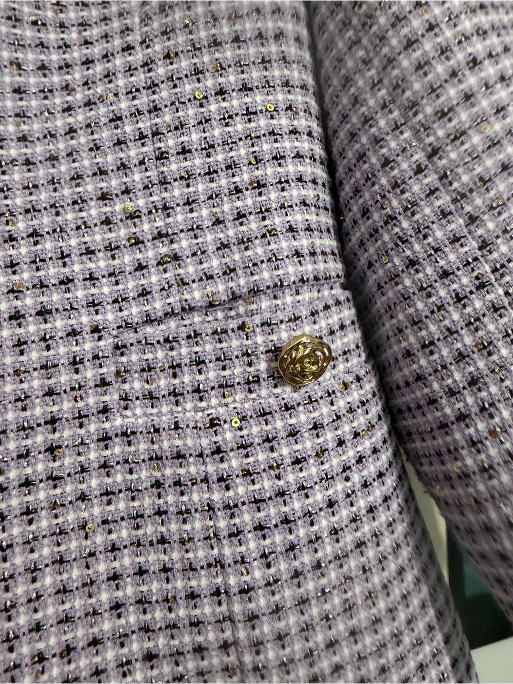 Kasper Lavender Patterned Collarless Blazer with Gold Buttons 14P - Picture 4 of 4